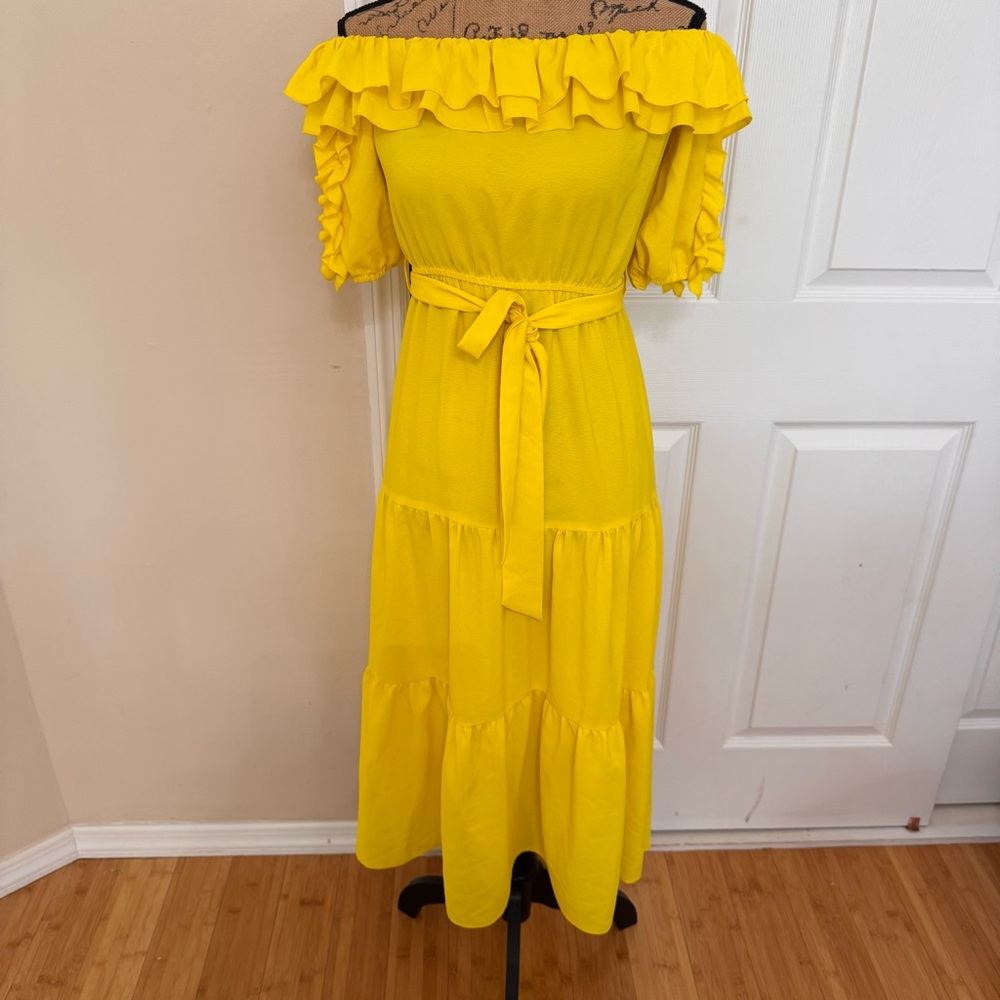 River Island Yellow Ruffle Midi Dress NWT size 8